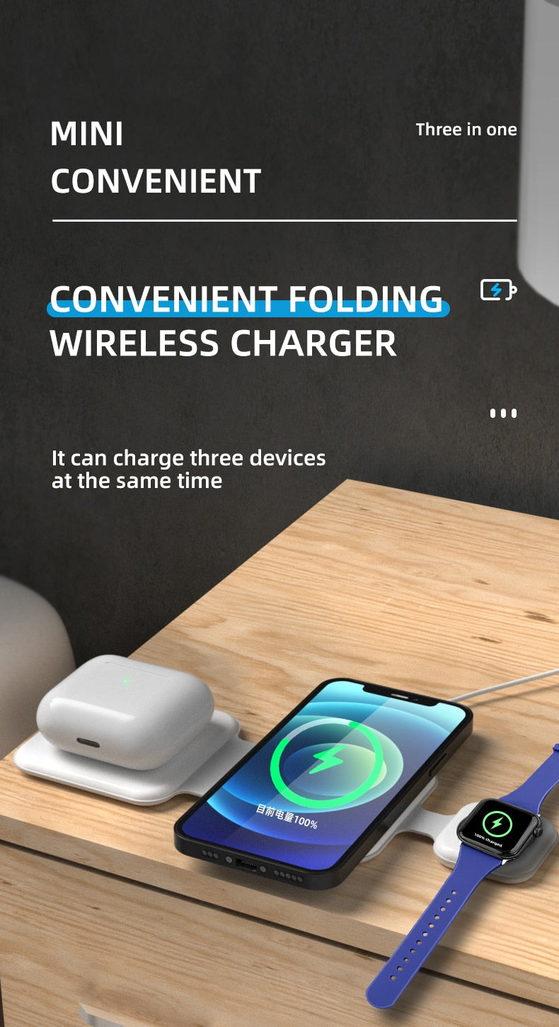 Foldable Magnetic 3-in-1 Wireless Charger Station for Multiple Devices