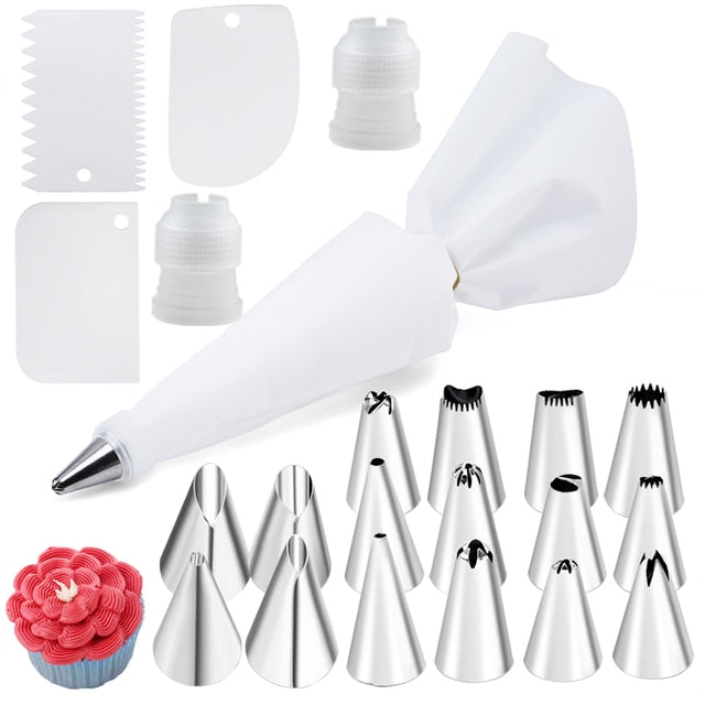 6-24 Pcs Set Pastry Bag and Stainless Steel Cake Nozzle For Decorating Bakery Confectionery