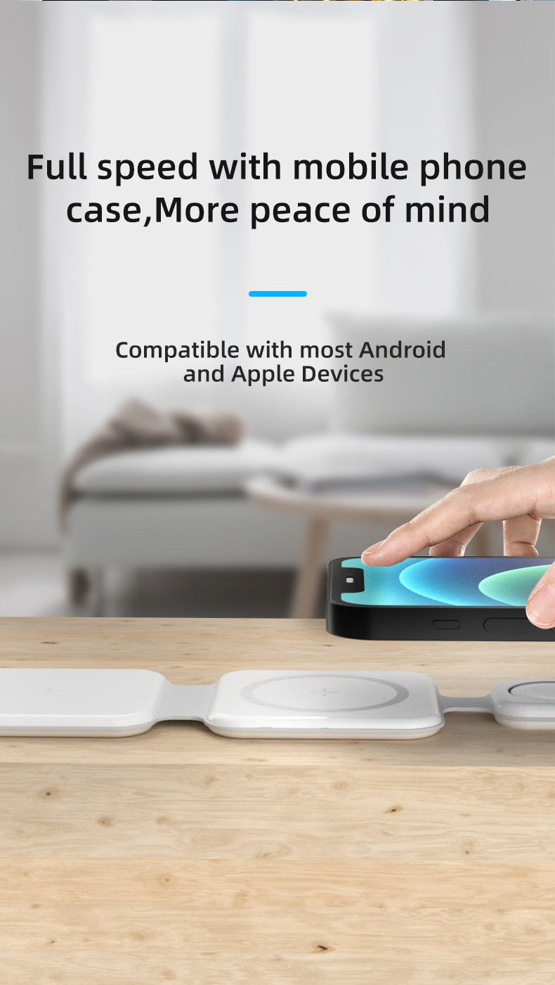 Foldable Magnetic 3-in-1 Wireless Charger Station for Multiple Devices