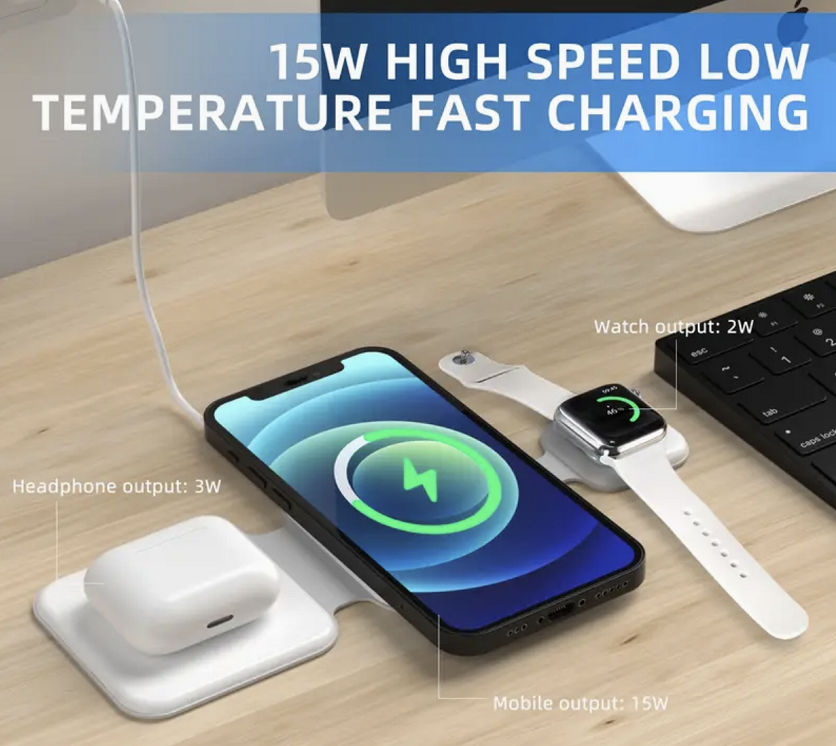 Foldable Magnetic 3-in-1 Wireless Charger Station for Multiple Devices