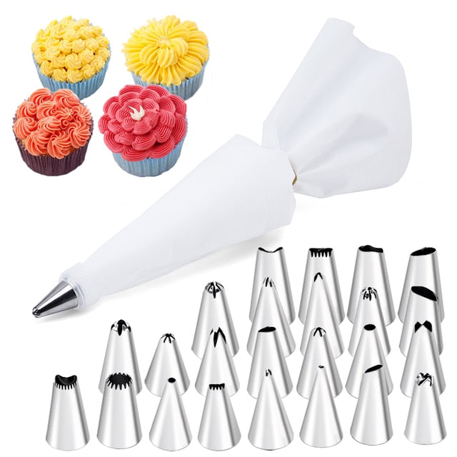 6-24 Pcs Set Pastry Bag and Stainless Steel Cake Nozzle For Decorating Bakery Confectionery