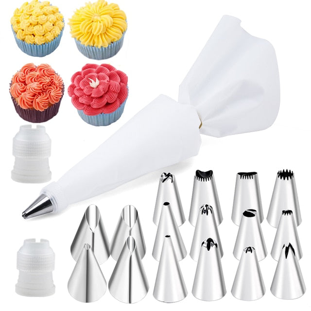 6-24 Pcs Set Pastry Bag and Stainless Steel Cake Nozzle For Decorating Bakery Confectionery