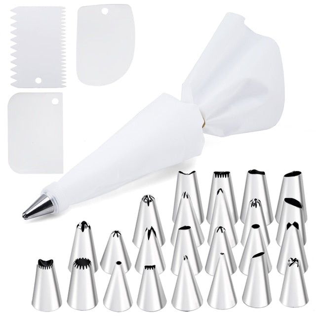 6-24 Pcs Set Pastry Bag and Stainless Steel Cake Nozzle For Decorating Bakery Confectionery