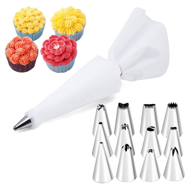 6-24 Pcs Set Pastry Bag and Stainless Steel Cake Nozzle For Decorating Bakery Confectionery