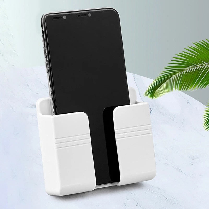 Punch-Free Wall Mounted Phone Holder with Charging Stand and Storage Box