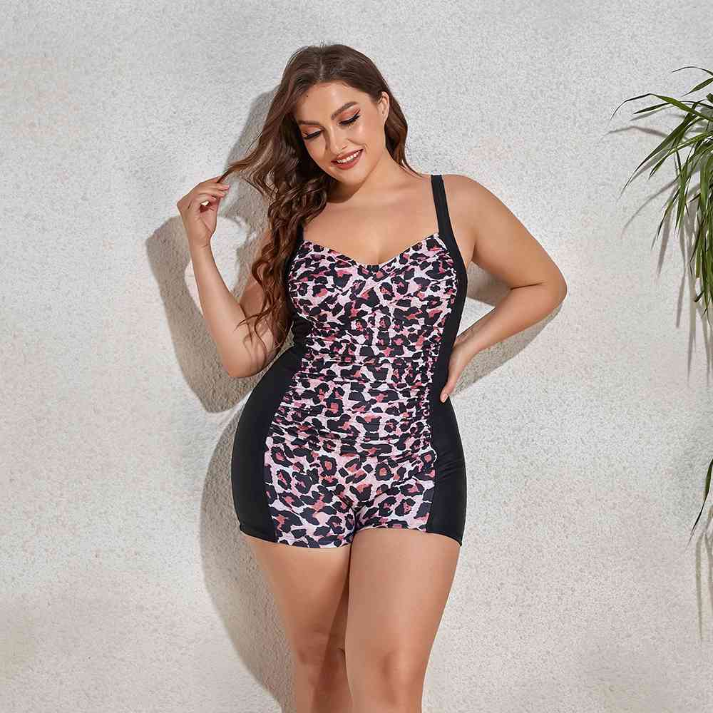 Plus Size Printed Sleeveless Swim Romper