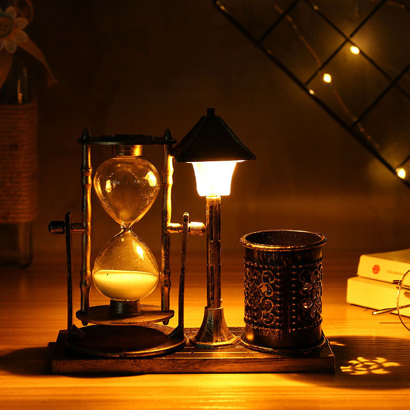 Vintage Hourglass with Light and Pen Holder