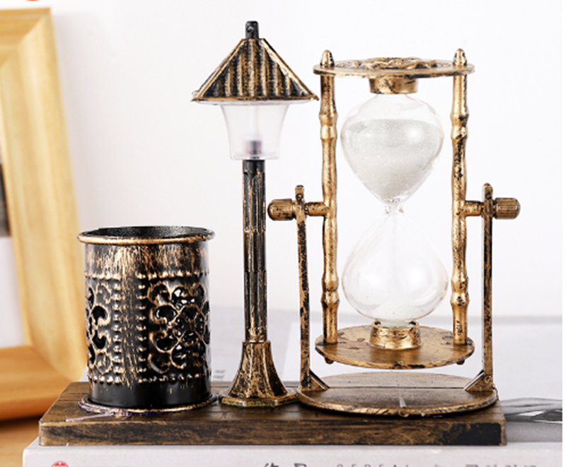 Vintage Hourglass with Light and Pen Holder