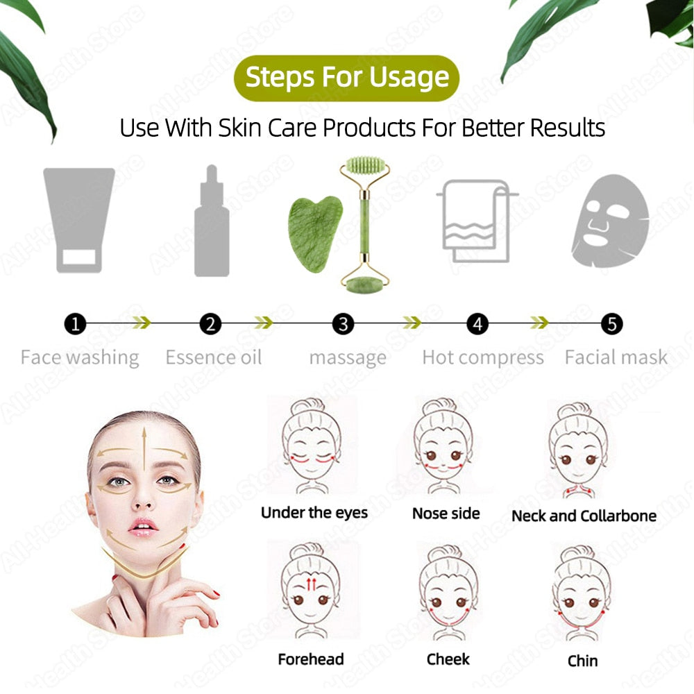 Natural Massager For Face Gouache Scraper, Jade Roller, Gua sha Scraper, Microneedle Roller, Face Gua Sha