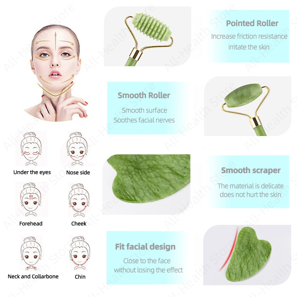 Natural Massager For Face Gouache Scraper, Jade Roller, Gua sha Scraper, Microneedle Roller, Face Gua Sha