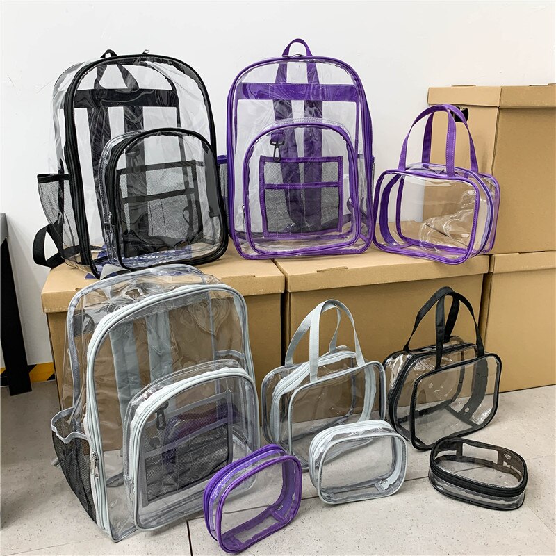 Transparent PVC Set Waterproof Backpack Unisex Large Capacity