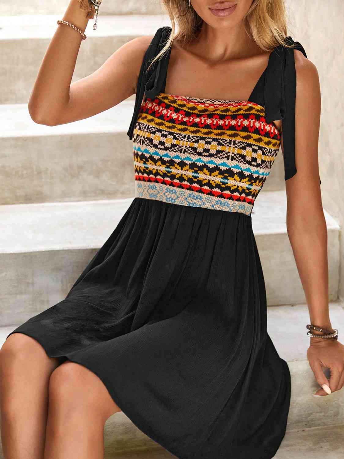 Printed Tie-Shoulder Tank Dress