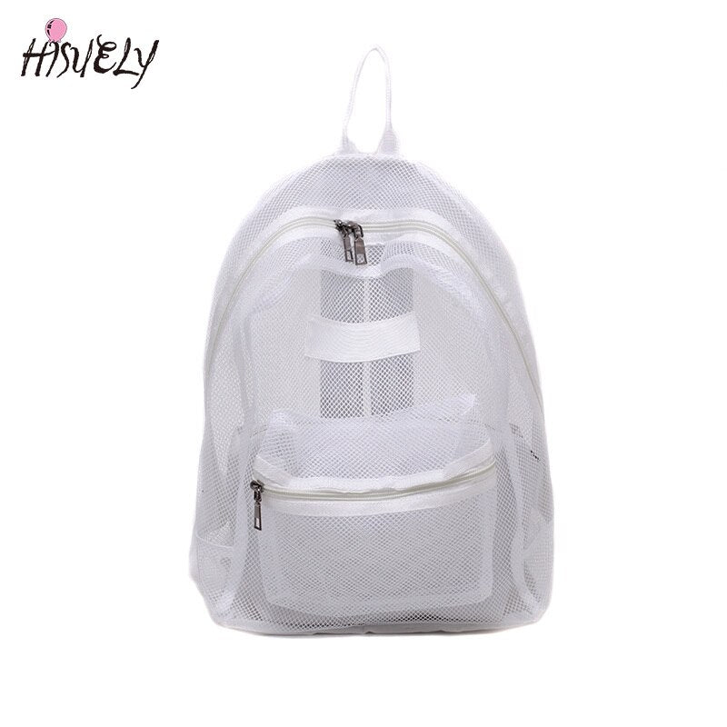 New Fashion Unisex Transparent Mesh Backpack Light Weight Rucksack Travel School Bag