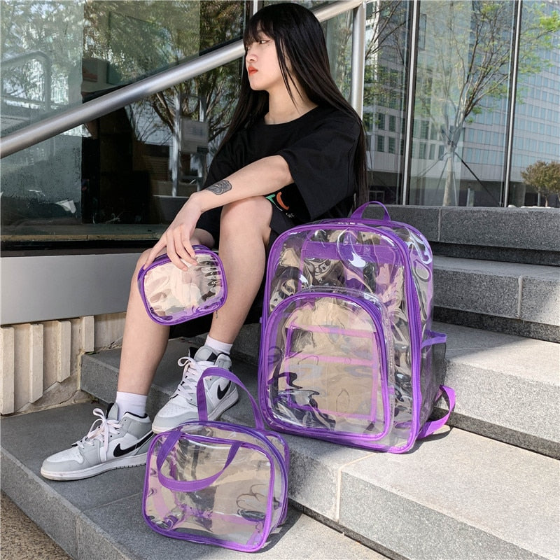 Transparent PVC Set Waterproof Backpack Unisex Large Capacity