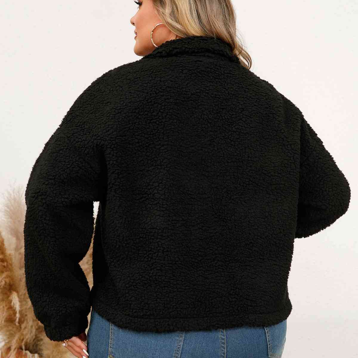 Plus Size Collared Neck Half Zip Sweatshirt